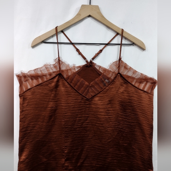 NWT Frye Eli Lace-Trim Racerback Tank Womens XL Brown Out Romantic Feminine - Picture 3 of 11